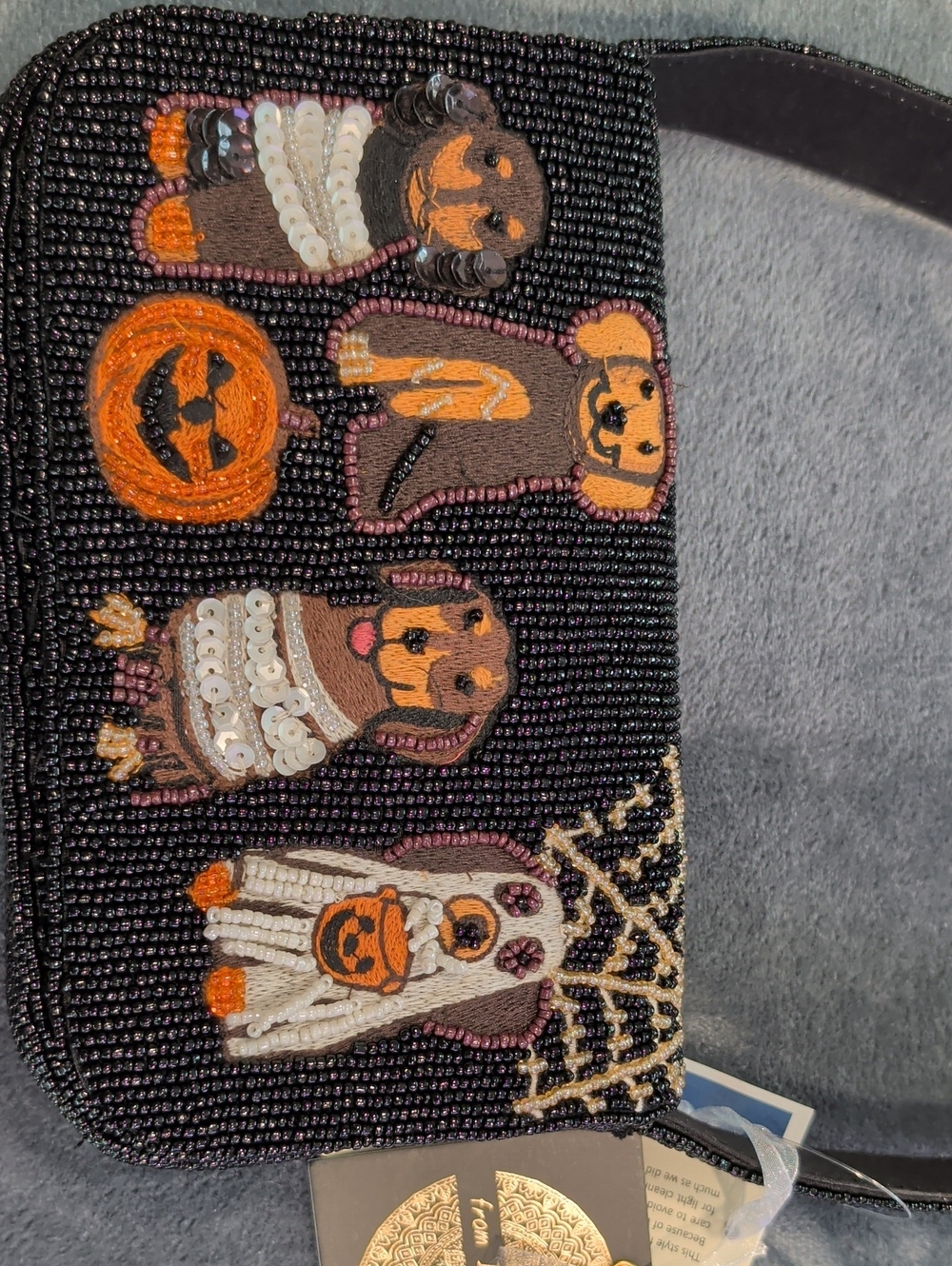 Black Beaded Halloween Costume Dog Shoulder Bag